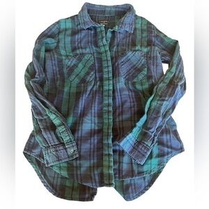 Cotton On Soft Flannel Print Button Up - Womens Size XS - Green and Blue
